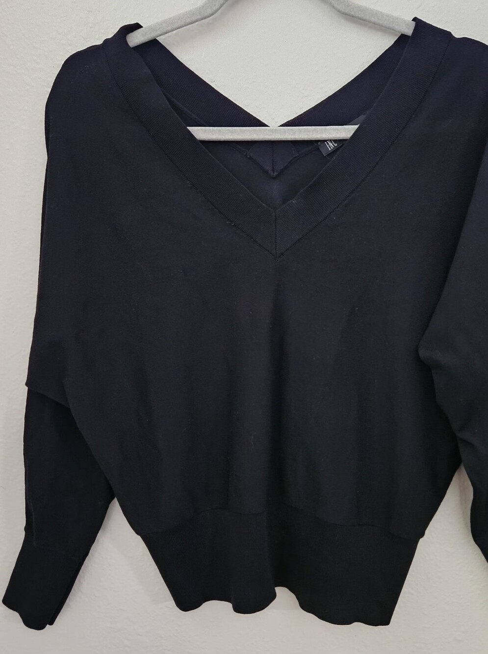 INC Black V Neck Pullover Knit Sweater S Dark Academia Quiet Luxury Basics